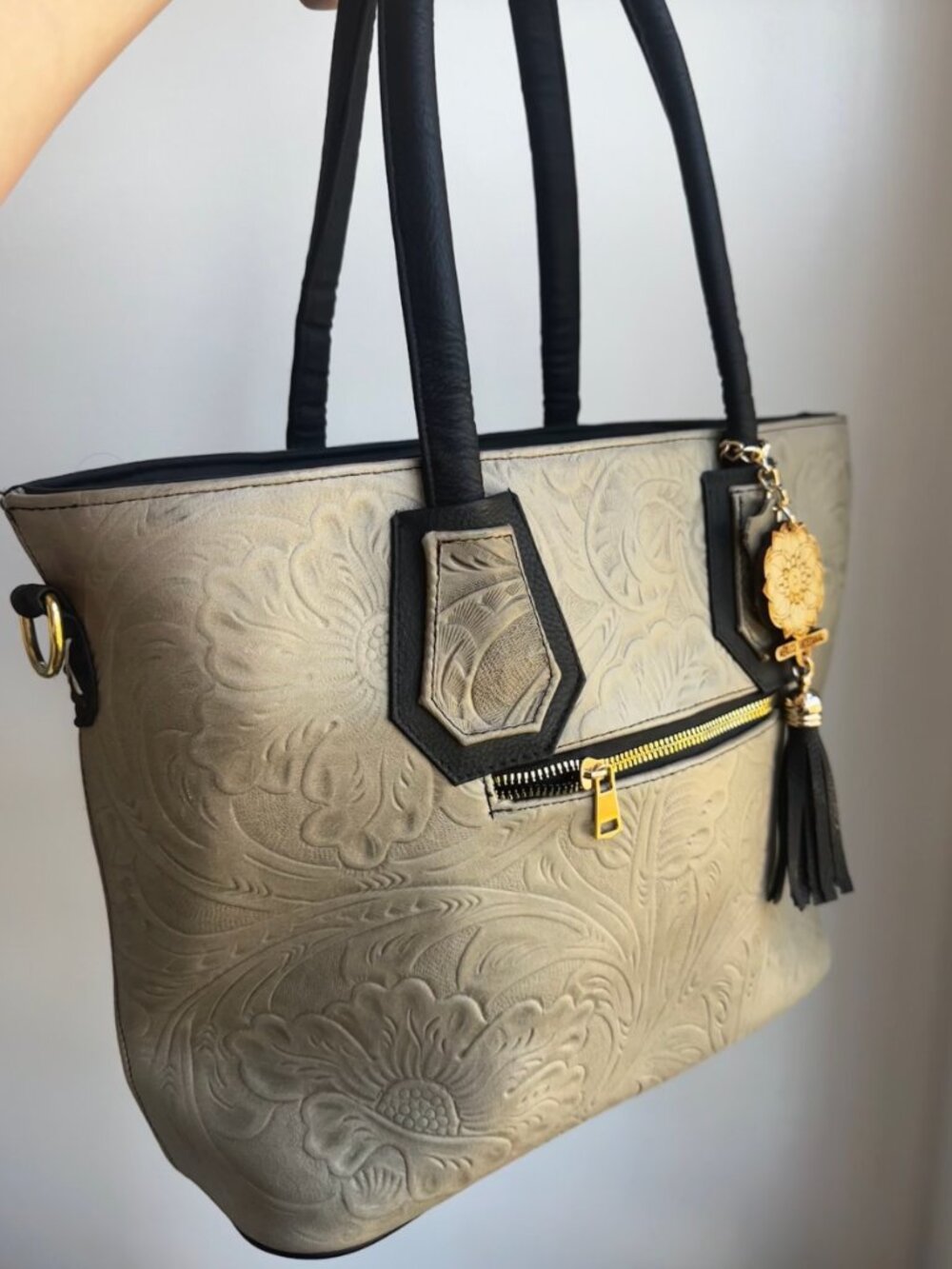 Crossbody Gray Handbag Tooled Leather
